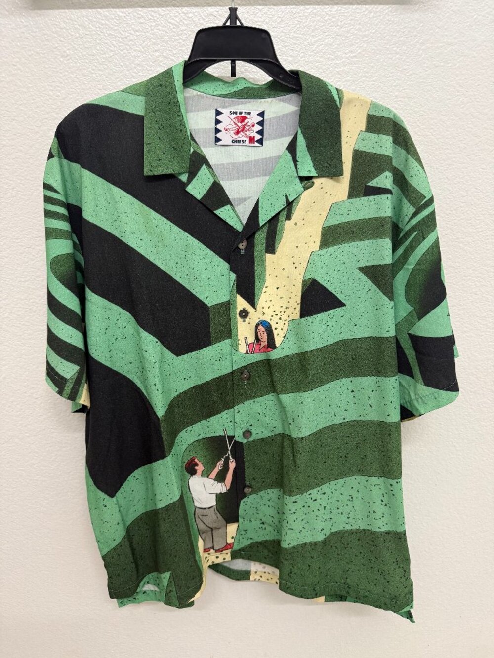 Son of the Cheese Abstract Graphic Print Short Sleeve Button Shirt M